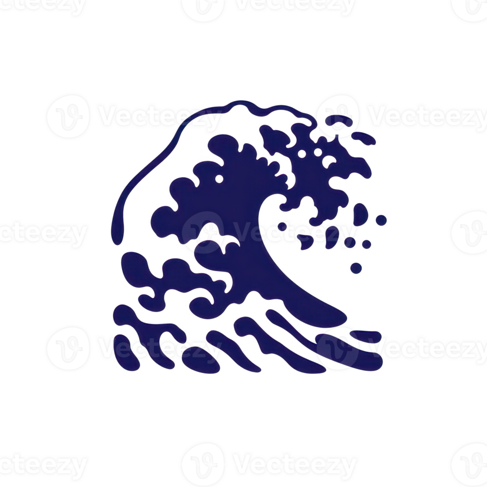 This features stylized depiction of wave, reminiscent of traditional Japanese art. wave is shown dynamic, flowing form with splashes, capturing sense of movement and energy.Wave illustration with png