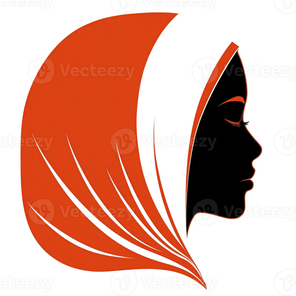 silhouette of woman face in profile is adorned with flowing red headscarf, creating striking contrast against transparency background. design is elegant and minimalist png