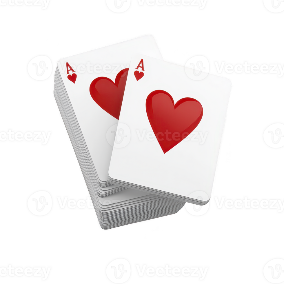 stack of playing cards featuring ace of hearts on top, symbolizing luck and strategy in card games. vibrant red heart stands out against transparency background, evoking excitement png