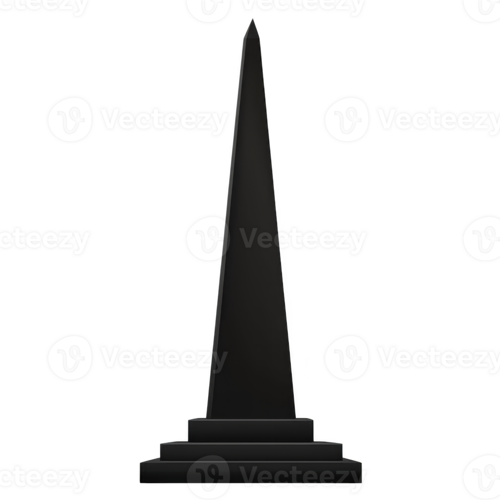 tall, dark silhouette of obelisk stands against plain background, showcasing its iconic tapered shape and stepped base. minimalist design emphasizes its historical and architectural significance png