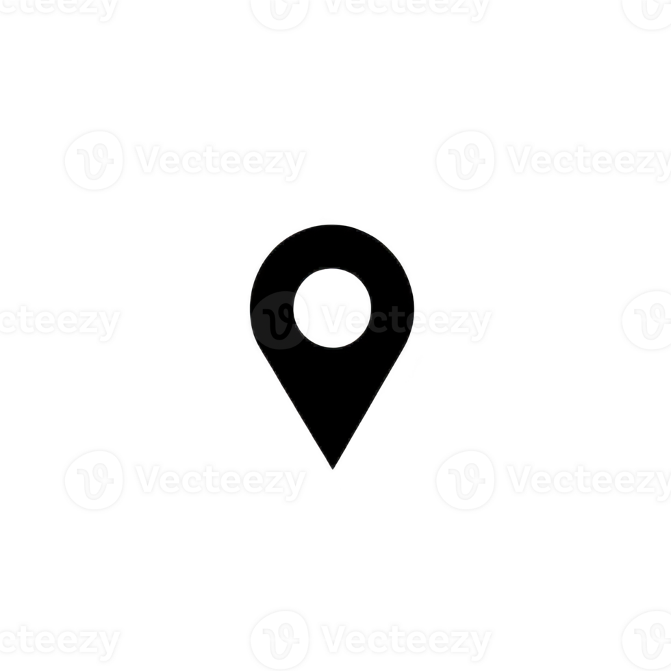 black location pin icon is centered on transparent background, symbolizing navigation or map location. simple design is commonly used in digital maps and GPS applications. location pin icon png