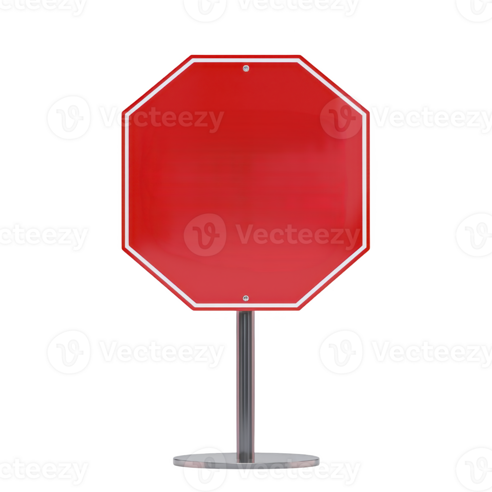 red octagonal sign with no text stands on metal pole, symbolizing stop sign. sign is isolated on transparency background, emphasizing its shape and color png