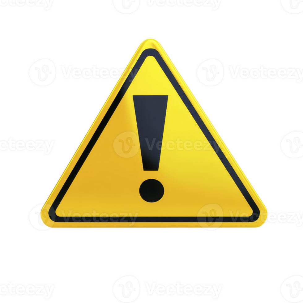 yellow triangular warning sign with bold black exclamation mark in center, symbolizing caution or alert. sign is commonly used to indicate potential hazards or important notices png