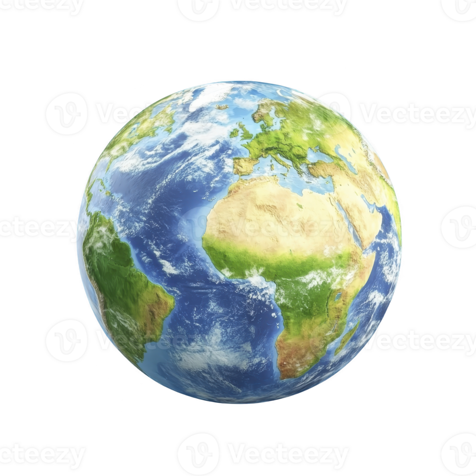 realistic depiction of Earth showcasing continents, oceans, and cloud formations, highlighting beauty of our planet from space. image emphasizes vibrant colors and natural features png