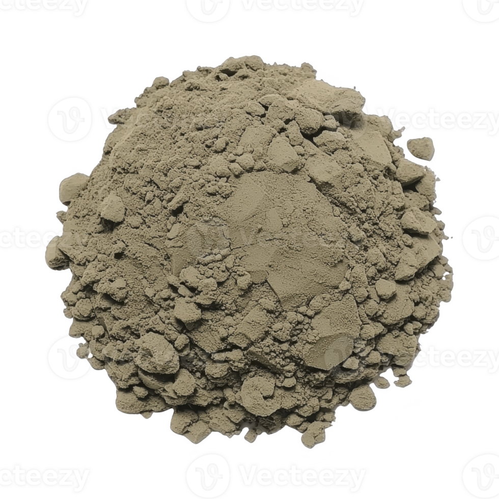 mound of fine, earthy green powder is displayed, showcasing its texture and natural appearance. powder is likely used for various applications, including health, beauty, or culinary purposes png