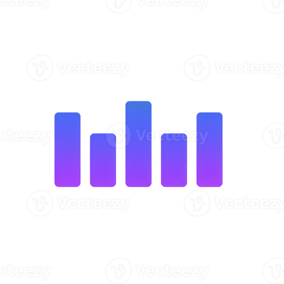 gradient bar chart icon with five vertical bars in blue and purple hues, representing data visualization and analytics. design is simple and modern, suitable for digital interfaces png