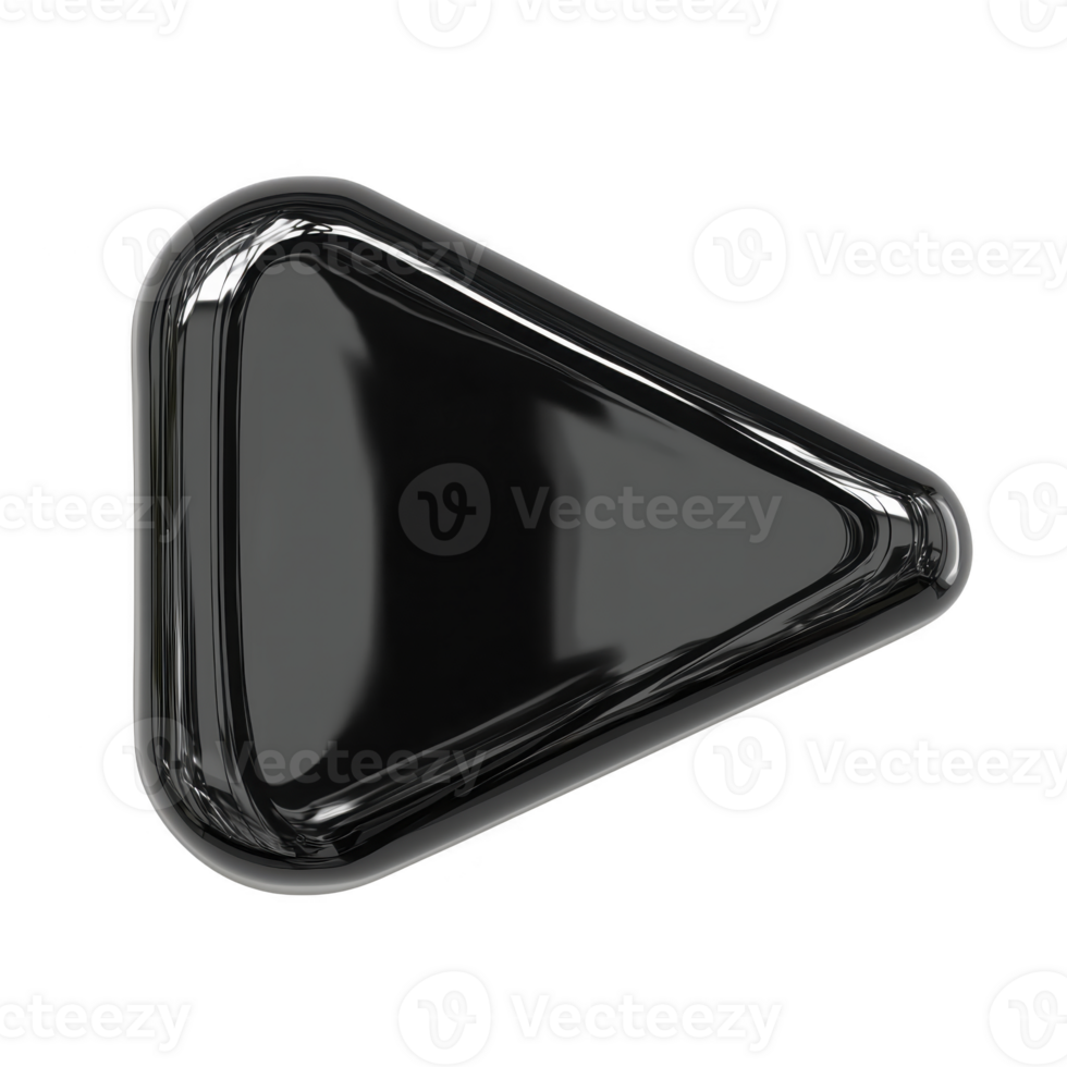 sleek, glossy black triangular button with reflective surface, resembling modern play icon. smooth, rounded edges and shiny finish give it futuristic and stylish appearance png