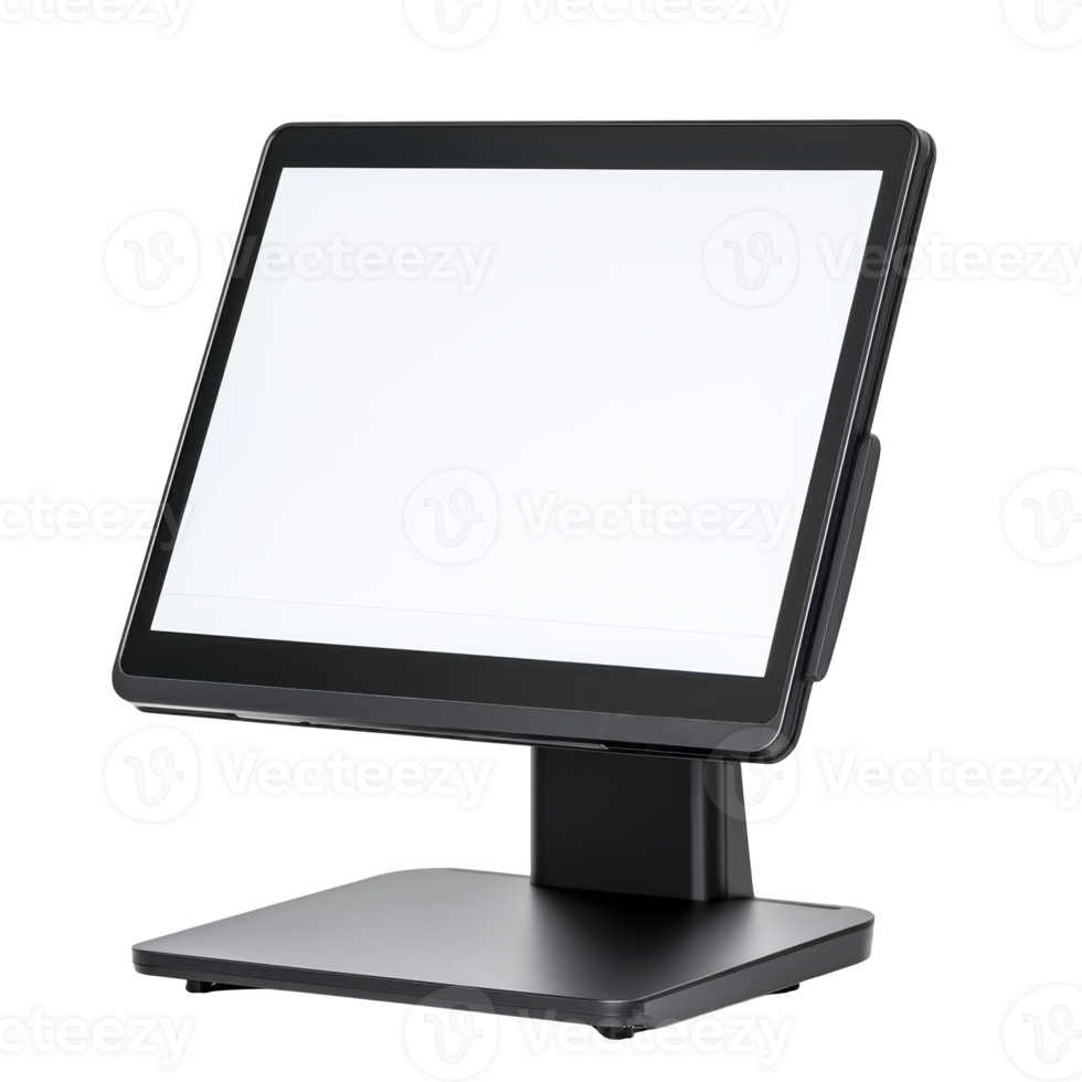 sleek, modern touchscreen monitor with black stand, ideal for retail or office environments, offering minimalist design and versatile functionality png
