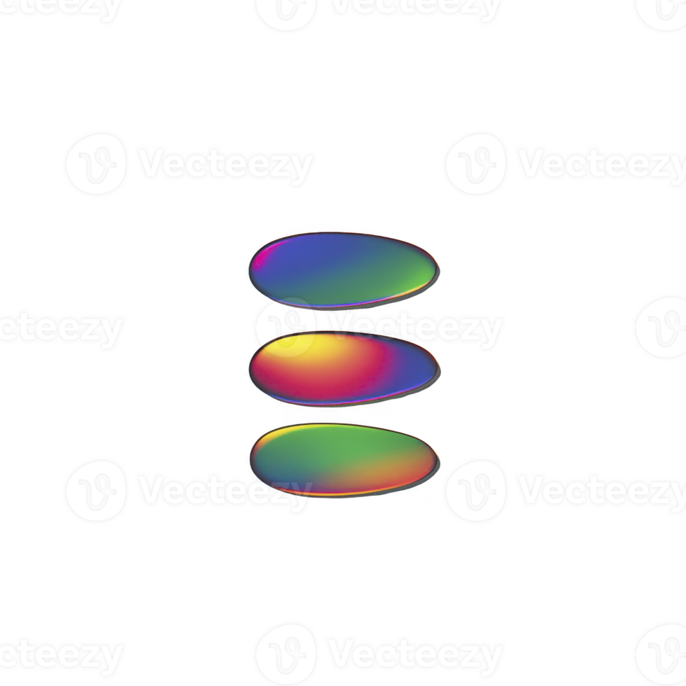 três suave, oval pedras com vibrante arco Iris gradiente estão empilhado verticalmente contra transparência fundo, criando calmante e colorida visual png
