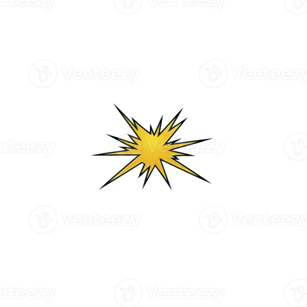 bright yellow starburst with sharp black edges radiates energy against transparent background, creating dynamic and eye catching design png