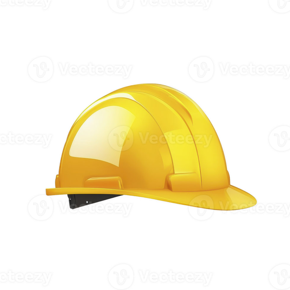 Bright yellow construction hard hat is shown, symbolizing safety and protection in industrial environments. helmet is glossy and well defined, emphasizing its importance in construction work png