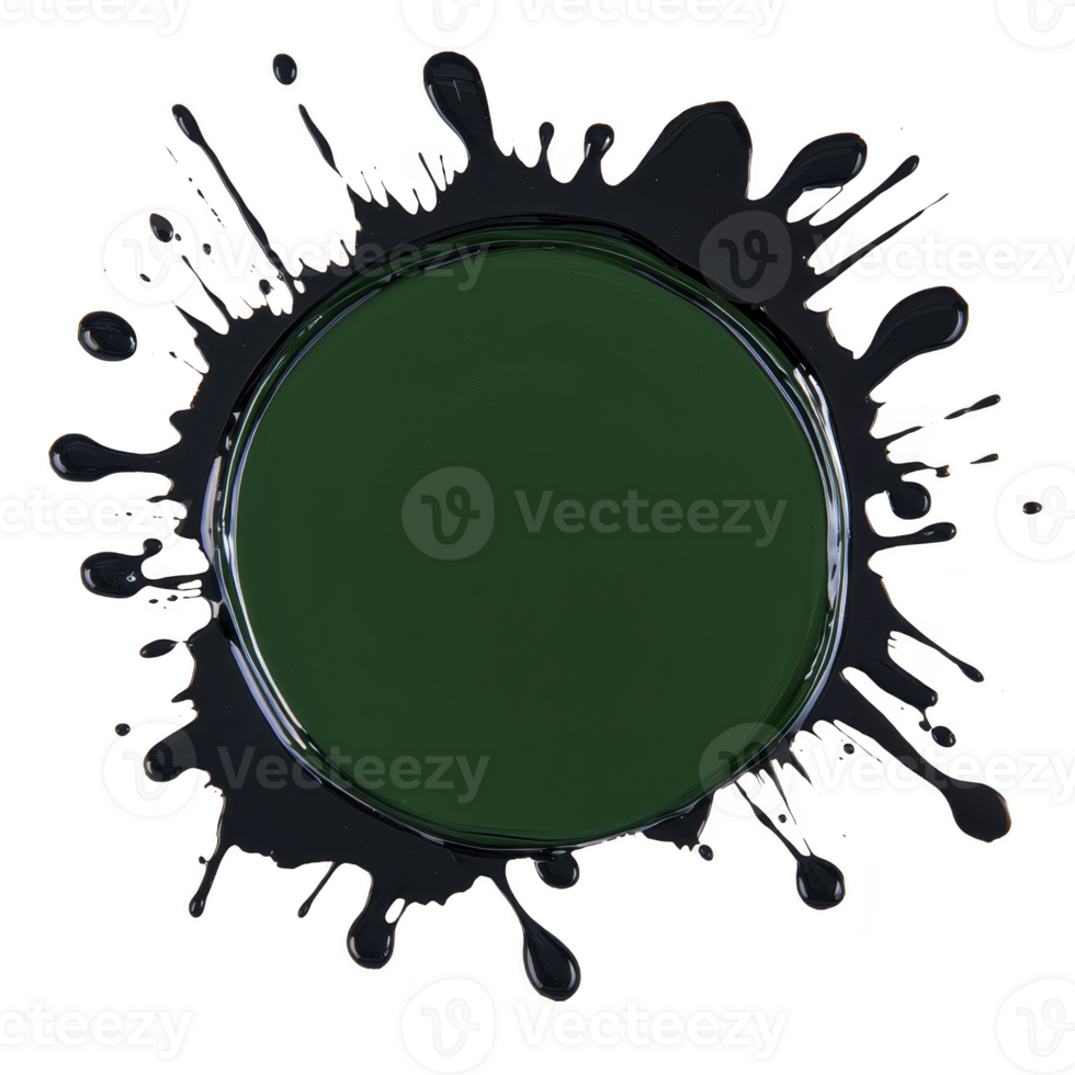 dark green circular splash with dynamic, irregular edges creates bold and artistic effect, resembling paint splatter or ink blot. design is striking and abstract png