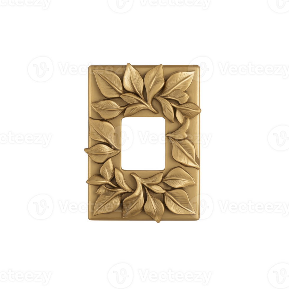 decorative gold switch plate with intricate leaf patterns adds elegance to any room. ornate design features detailed foliage, creating luxurious and artistic touch to interior decor png