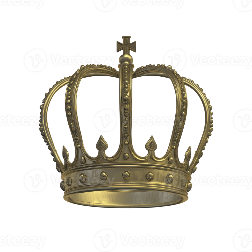 detailed golden crown with intricate designs and cross on top, symbolizing royalty and power. crown features ornate patterns and polished finish, reflecting elegance and prestige png