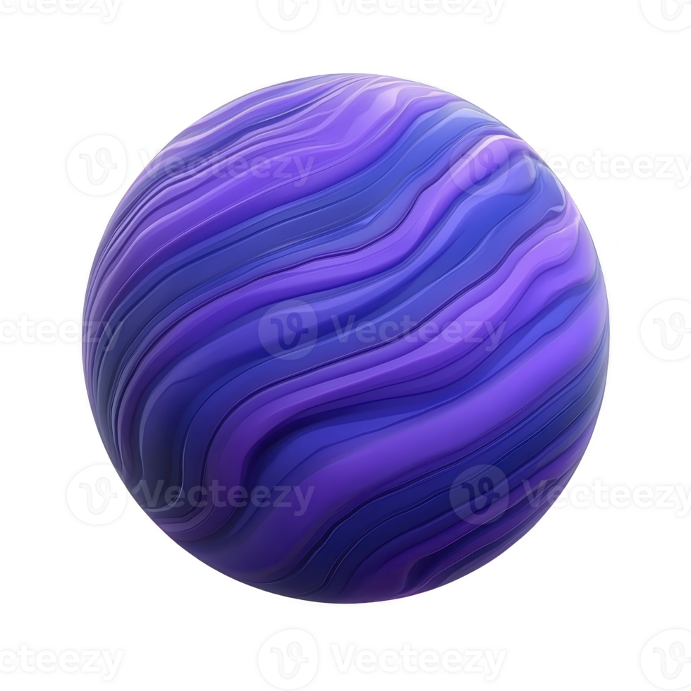 Vibrant, abstract 3D sphere with swirling purple and blue patterns, resembling planet or marble, set against transparency background. design is smooth and glossy, evoking sense of mystery png