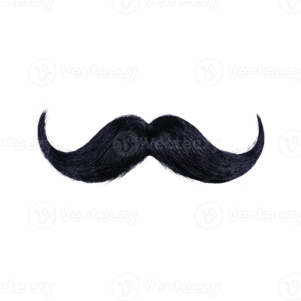 Black, stylized mustache with curled ends on transparent background, often used for playful or vintage themed designs png