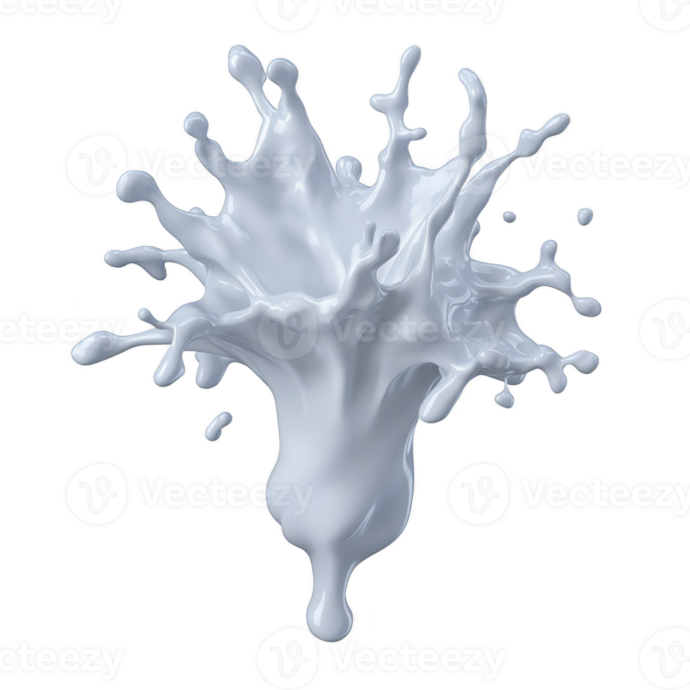 Dynamic splash of white liquid captured mid air, showcasing fluid motion and energy. splash forms intricate pattern with droplets extending outward, creating sense of movement png
