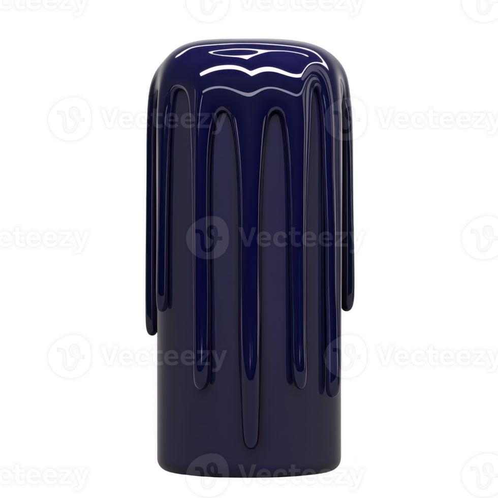 Tall, cylindrical object with glossy, dark blue surface features dripping paint effect, creating modern and artistic appearance png