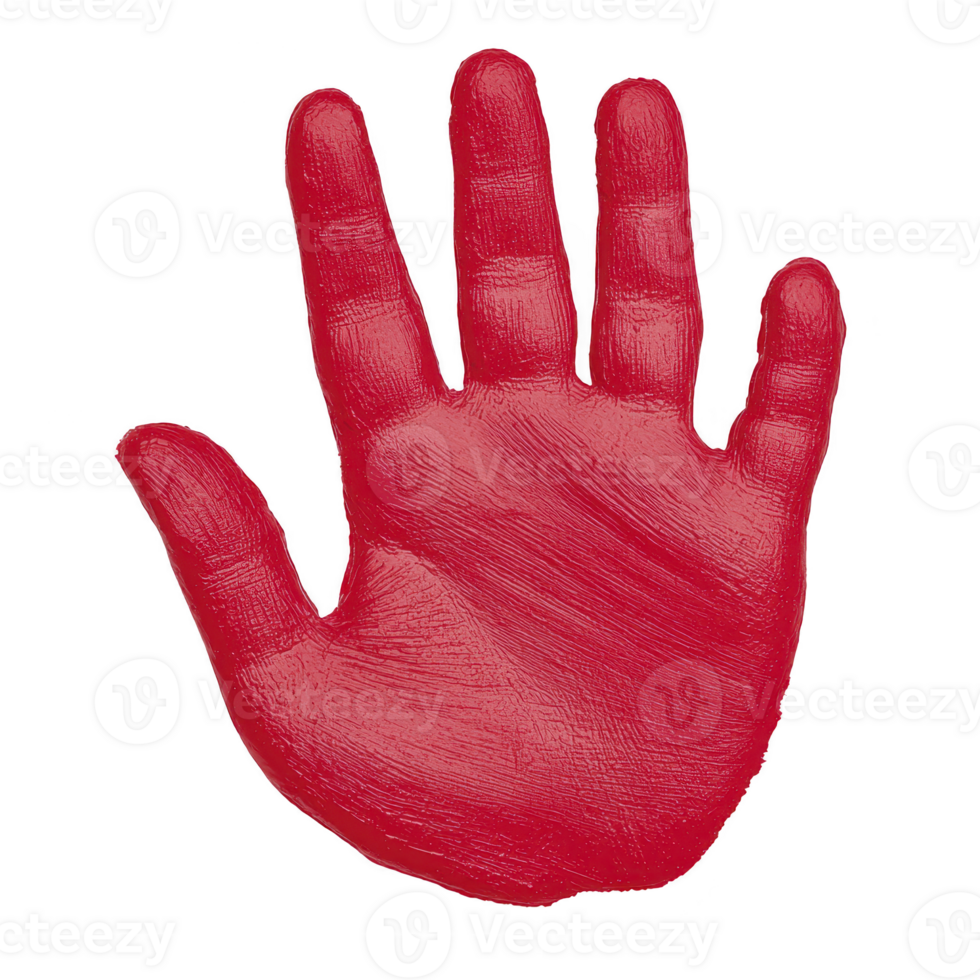 Vibrant red handprint with detailed texture, symbolizing creativity and expression. bold color and clear lines make it striking visual element png