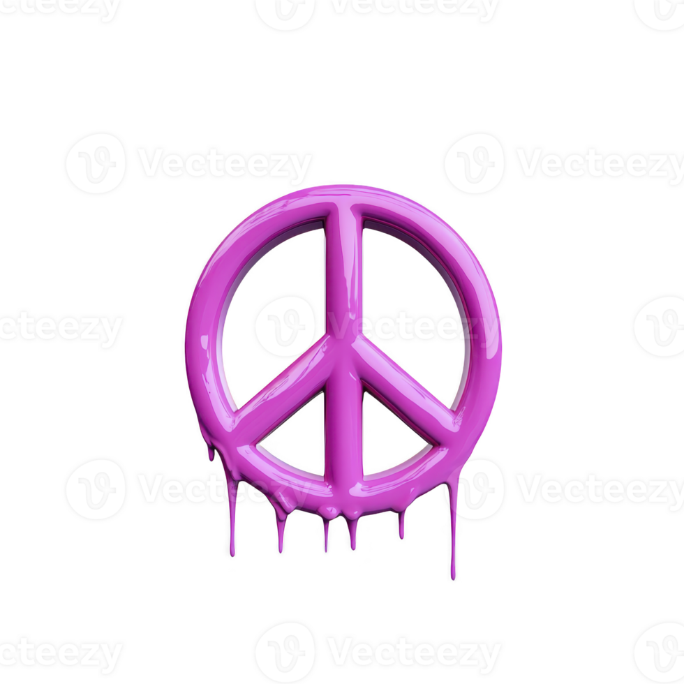 Vibrant pink peace symbol with dripping paint effect stands out against transparency background, conveying message of peace and creativity png