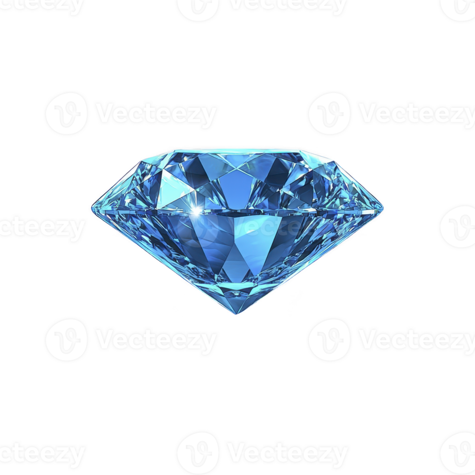 Sparkling blue diamond with intricate facets shines brilliantly against transparency background, showcasing its clarity and elegance png