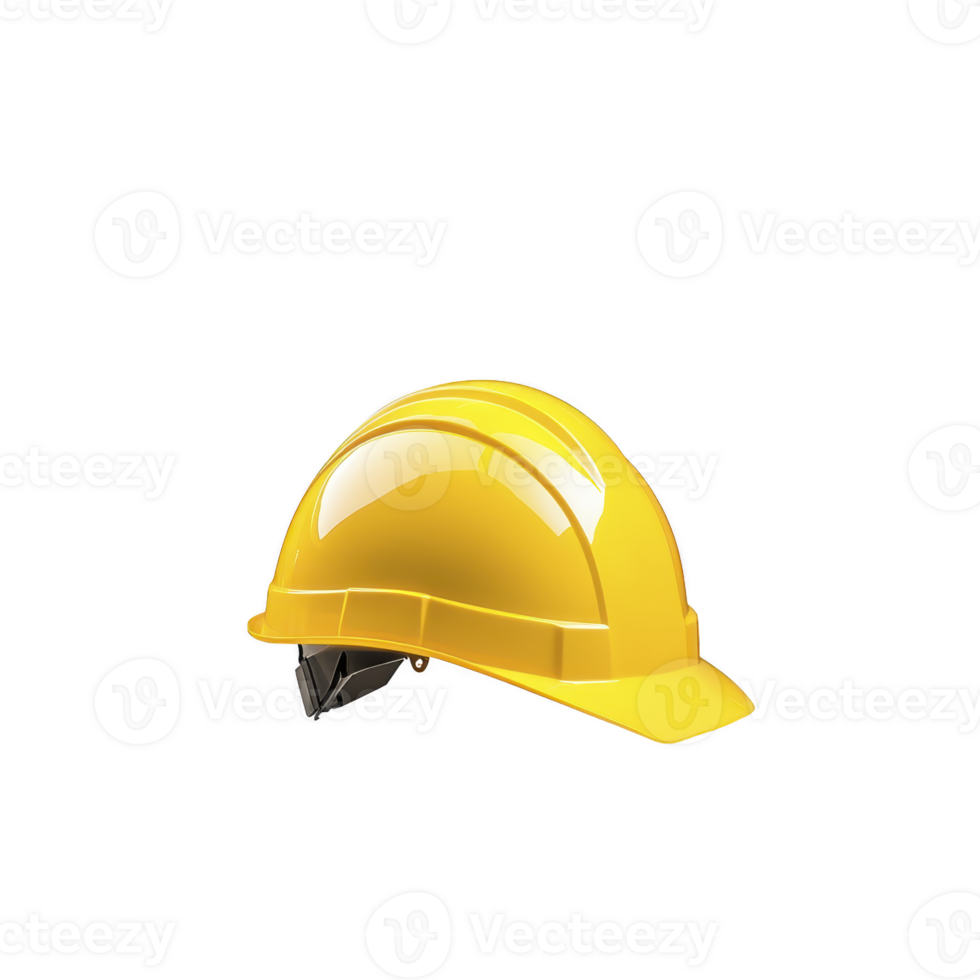 Bright yellow construction helmet isolated on transparency background, symbolizing safety and protection in industrial environments. helmet is glossy and well structured png