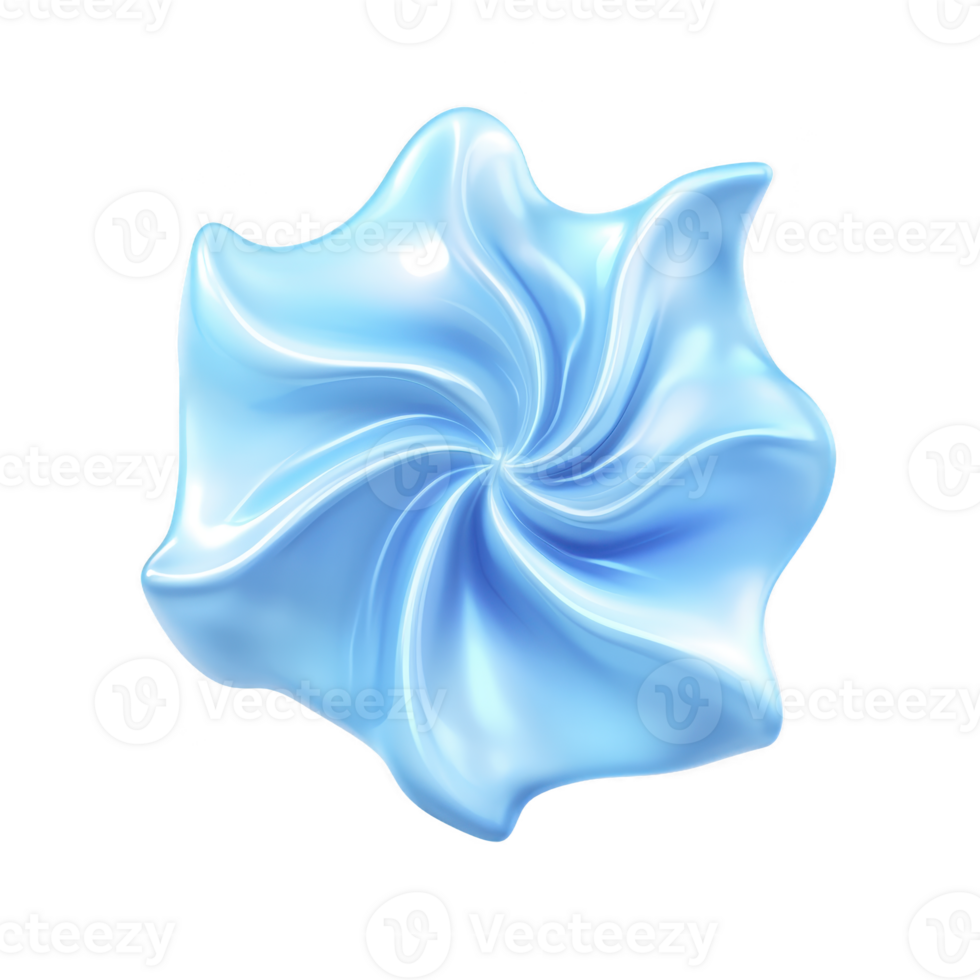 Shiny, abstract blue swirl with glossy texture and smooth, flowing curves creates dynamic and modern design. shape resembles star or flower, adding futuristic touch png