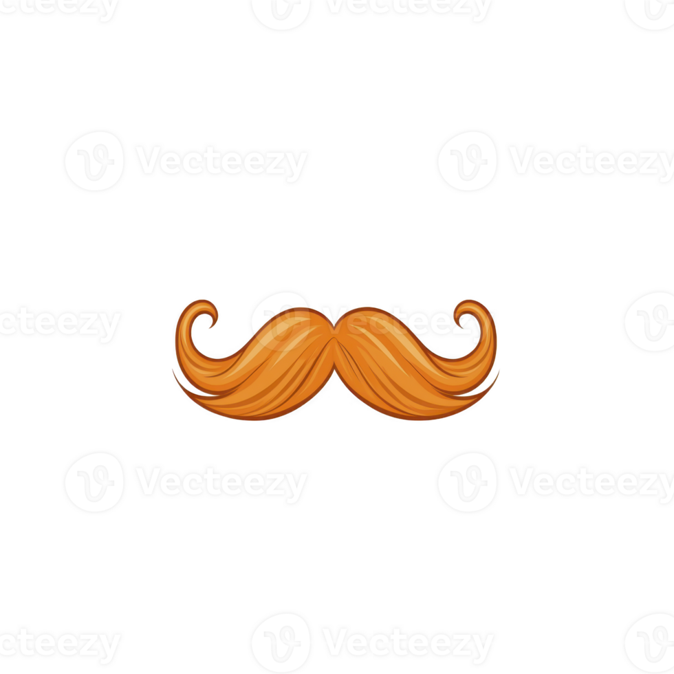 Orange, curly mustache illustration with vintage style, isolated on transparency background, evokes playful and whimsical feel png