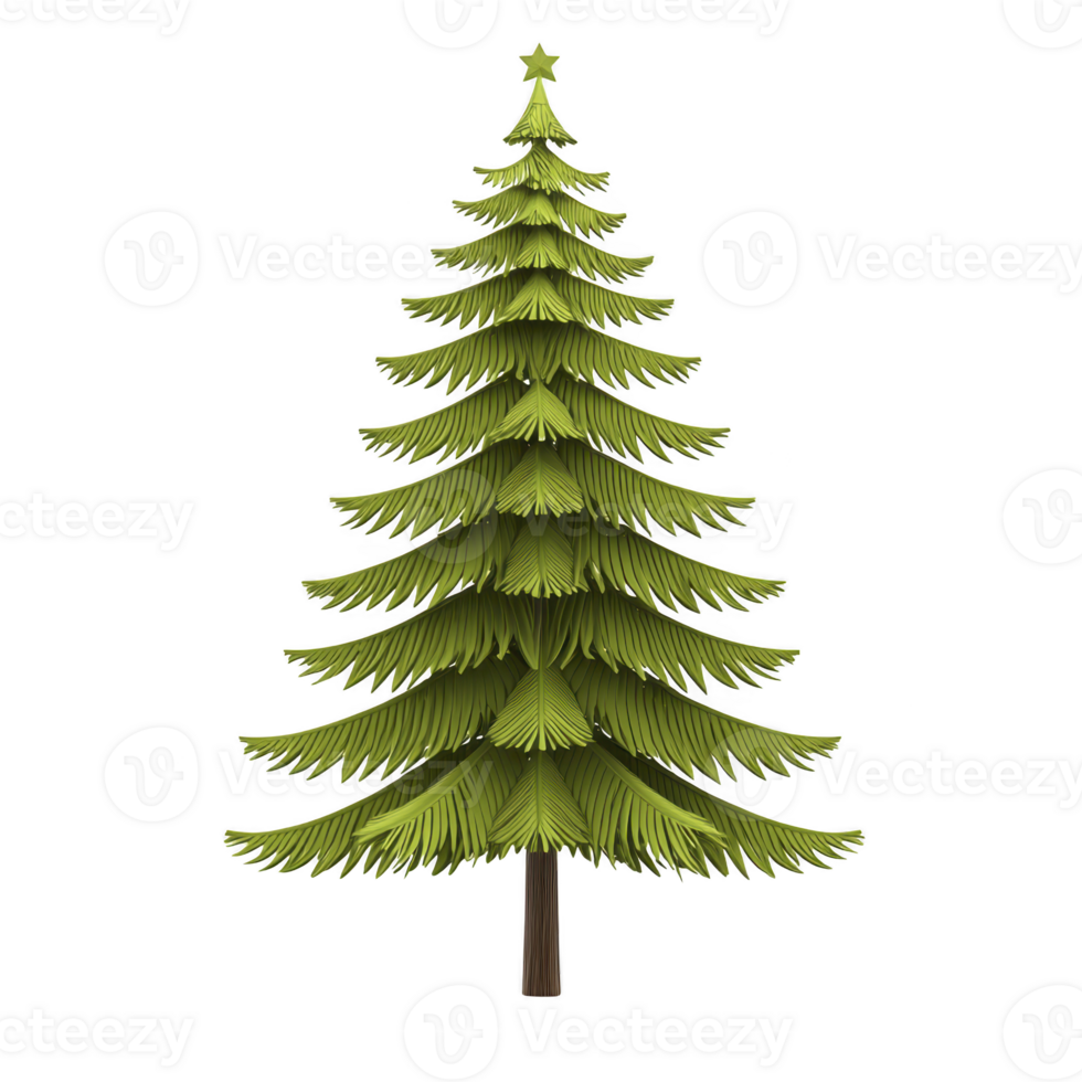 Tall, lush green Christmas tree with layered branches and star on top, perfect for festive decoration. tree symmetrical shape and vibrant color evoke sense of holiday cheer png