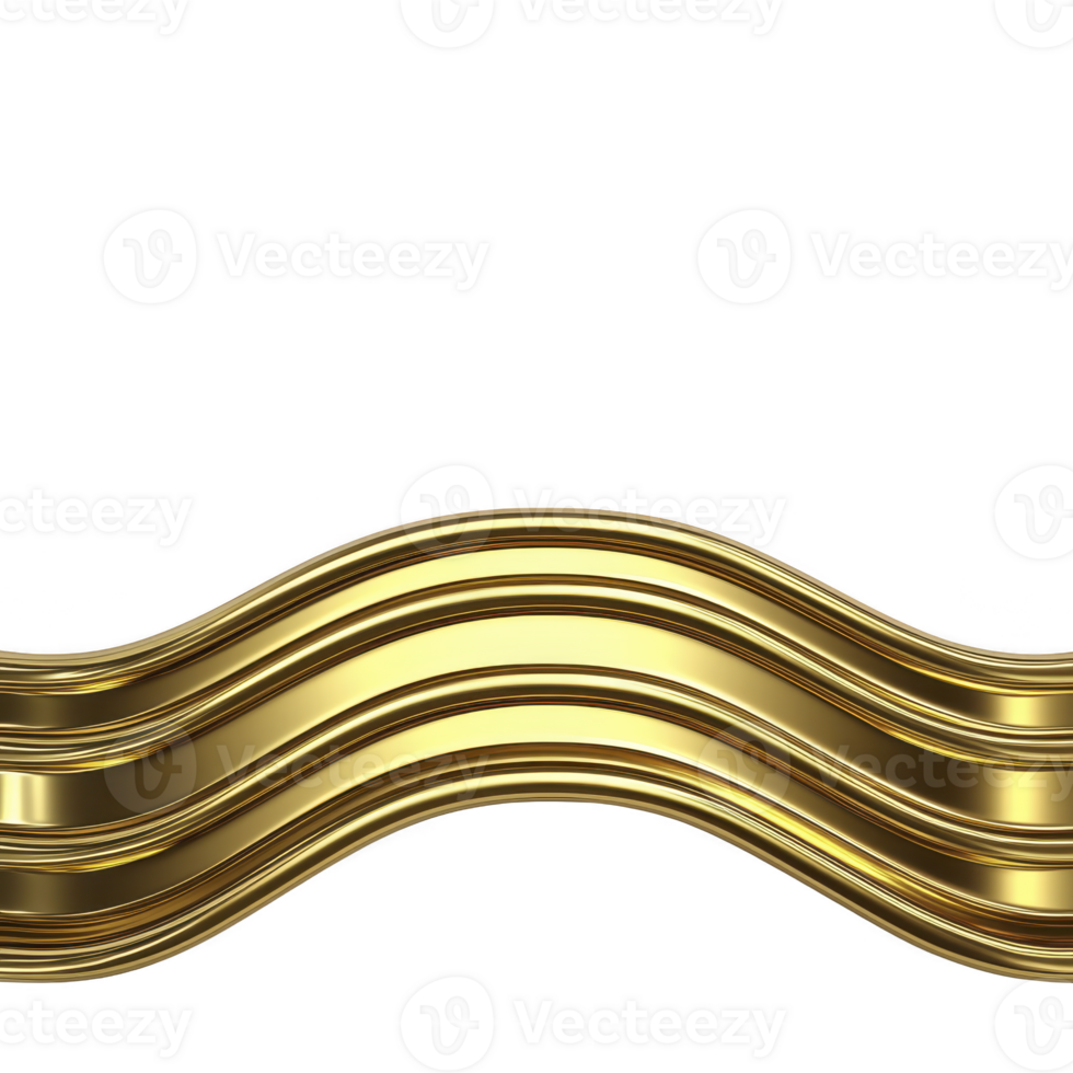 Shiny, golden wave pattern with reflective surface creates elegant and luxurious design against transparency background. smooth curves and metallic finish add sense of sophistication png