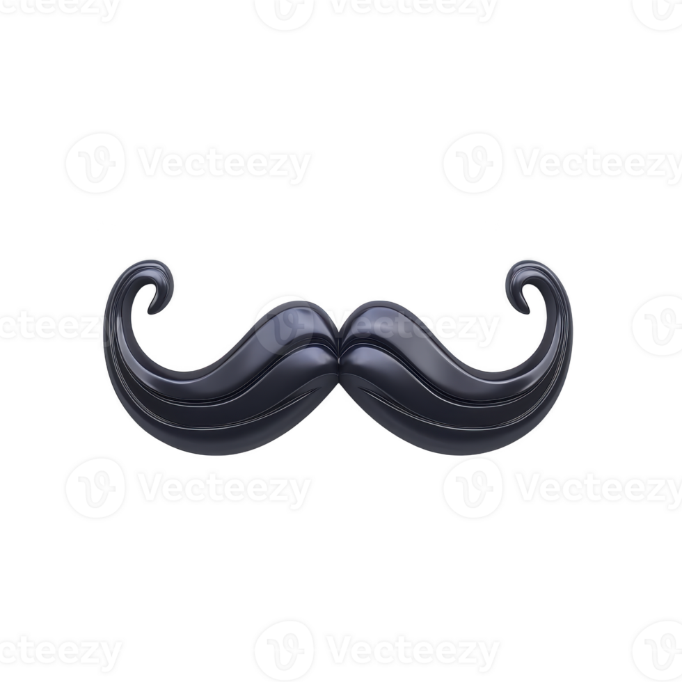Black, curly mustache with classic, vintage style is depicted against transparency background, evoking playful and whimsical mood png