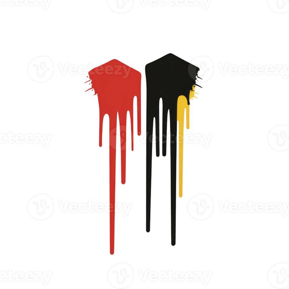 Dripping red and black paint forms two pentagon shapes on transparency background, creating striking abstract design. paint drips add dynamic and artistic touch to composition png