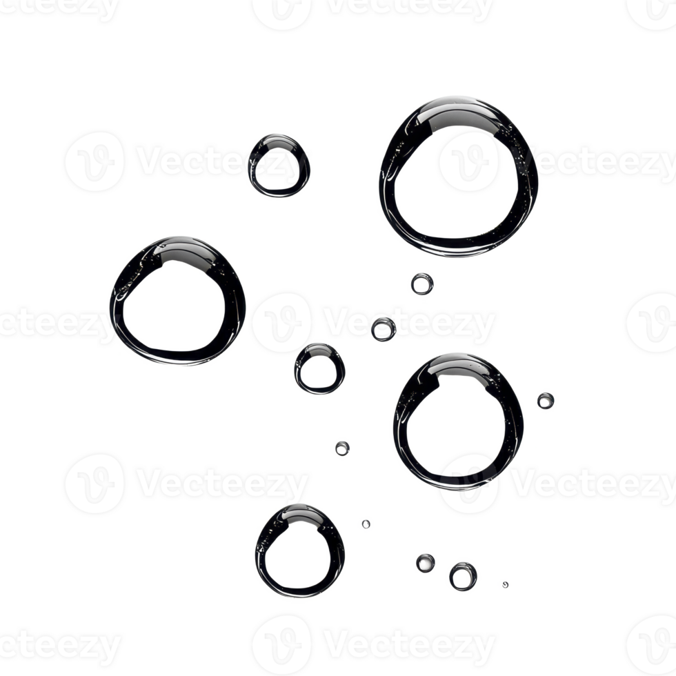 Transparent bubbles of various sizes float against clear background, creating light and airy feel. bubbles are glossy and reflective, adding sense of movement and playfulness png