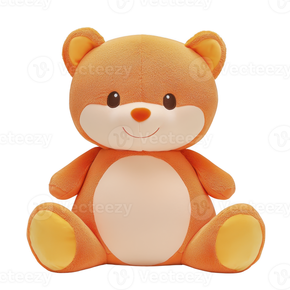Cute, plush teddy bear with soft, orange and cream design, featuring friendly smile and round ears, perfect for cuddling and decoration png