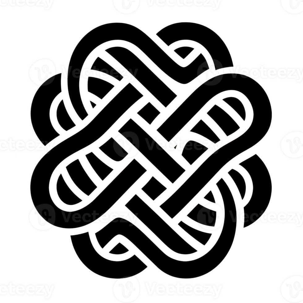 Complex black Celtic knot design with interwoven loops and intricate patterns, symbolizing eternity and interconnectedness. symmetrical design is both artistic and meaningful png