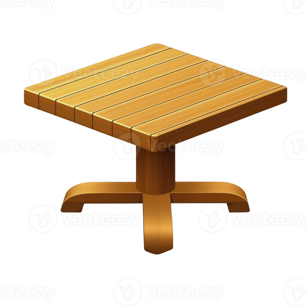 Wooden square table with slatted top and sturdy central pedestal base, perfect for indoor or outdoor use. natural wood finish adds rustic charm to any setting png