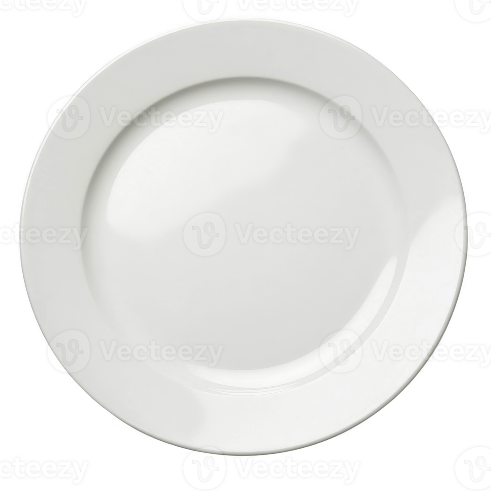 Plain white ceramic plate with glossy finish is shown against transparency background, highlighting its simplicity and elegance png