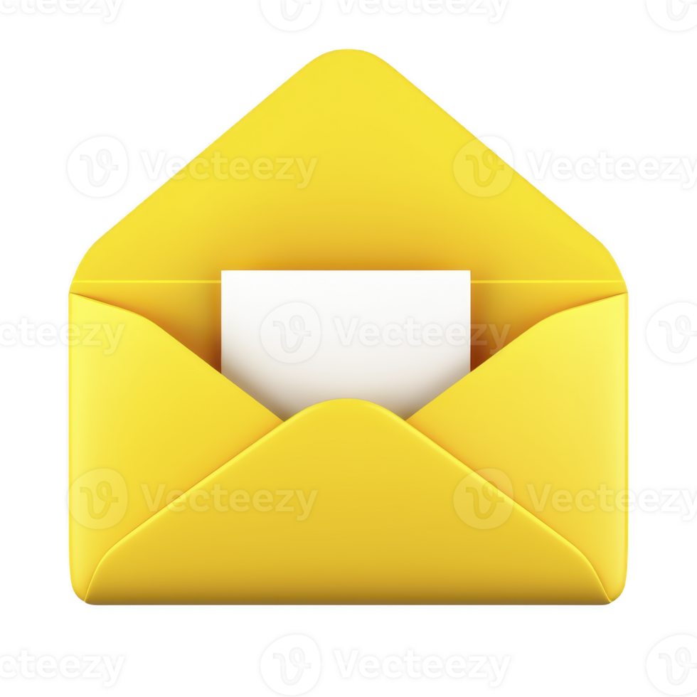 Yellow envelope with white card inside is depicted, symbolizing communication and correspondence. vibrant color adds cheerful touch, making it ideal for invitations or announcements png