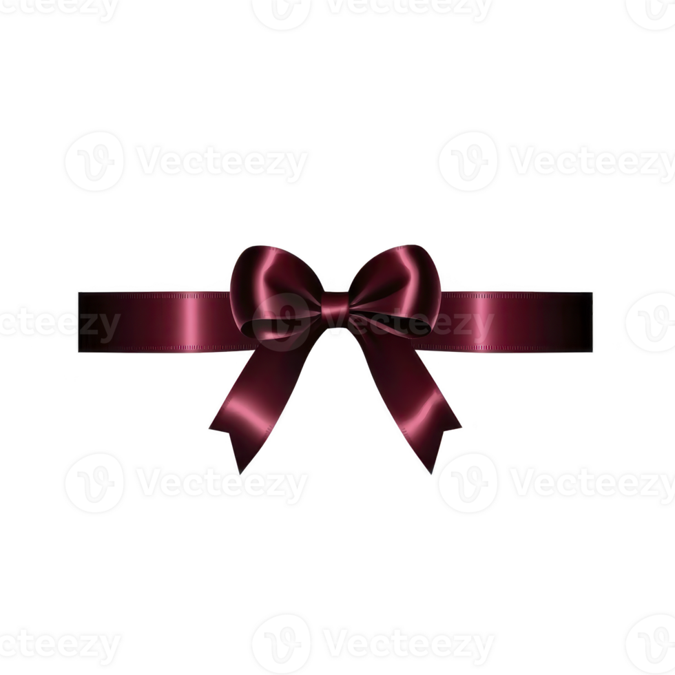 Shiny burgundy ribbon bow with elegant loops and tails, perfect for gift wrapping or decoration, isolated on transparent background png