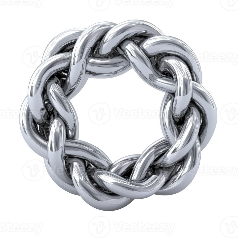 Shiny, metallic chain link circle with polished silver finish, forming seamless loop. interlocking design creates sense of unity and strength png