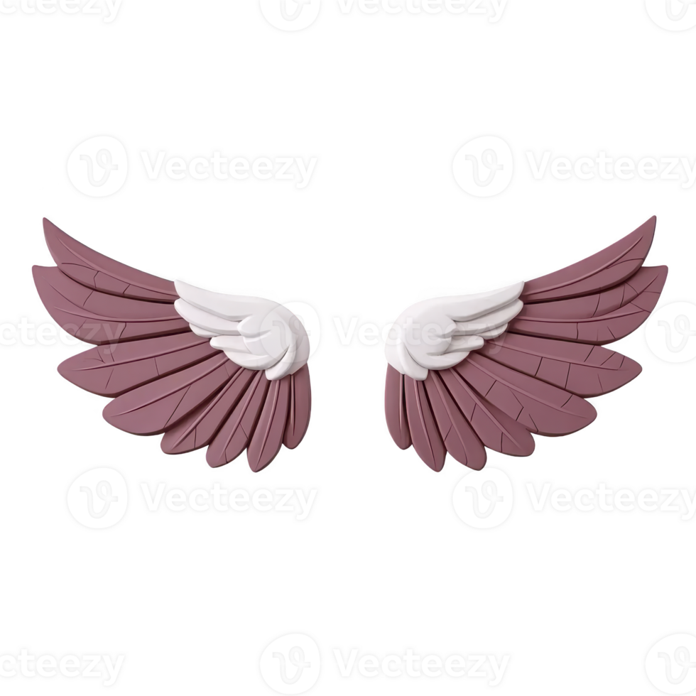 Pink and white angel wings with layered feather design, symbolizing freedom and grace, isolated on transparency background png