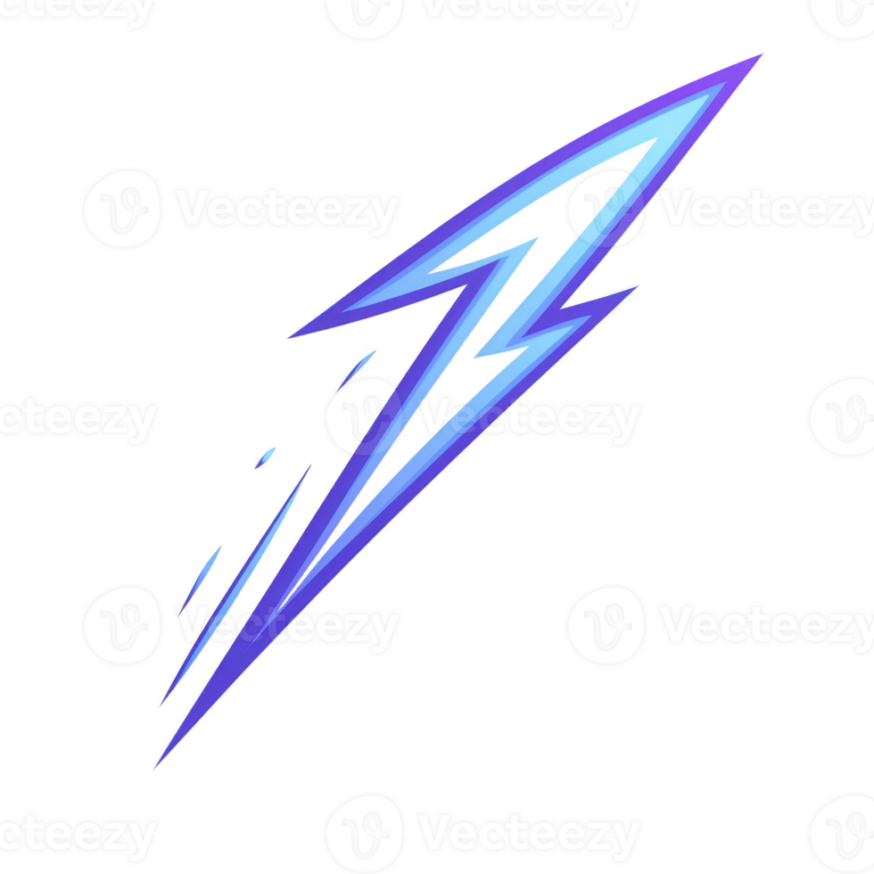 Dynamic blue and purple lightning bolt design with sharp edges and gradient effect, symbolizing energy and speed. background is transparent, enhancing its versatility png