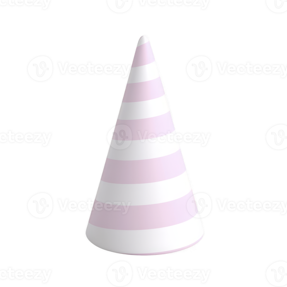 Pastel pink and white striped party hat with conical shape, perfect for celebrations and festive occasions. soft colors add playful and cheerful touch to any event png
