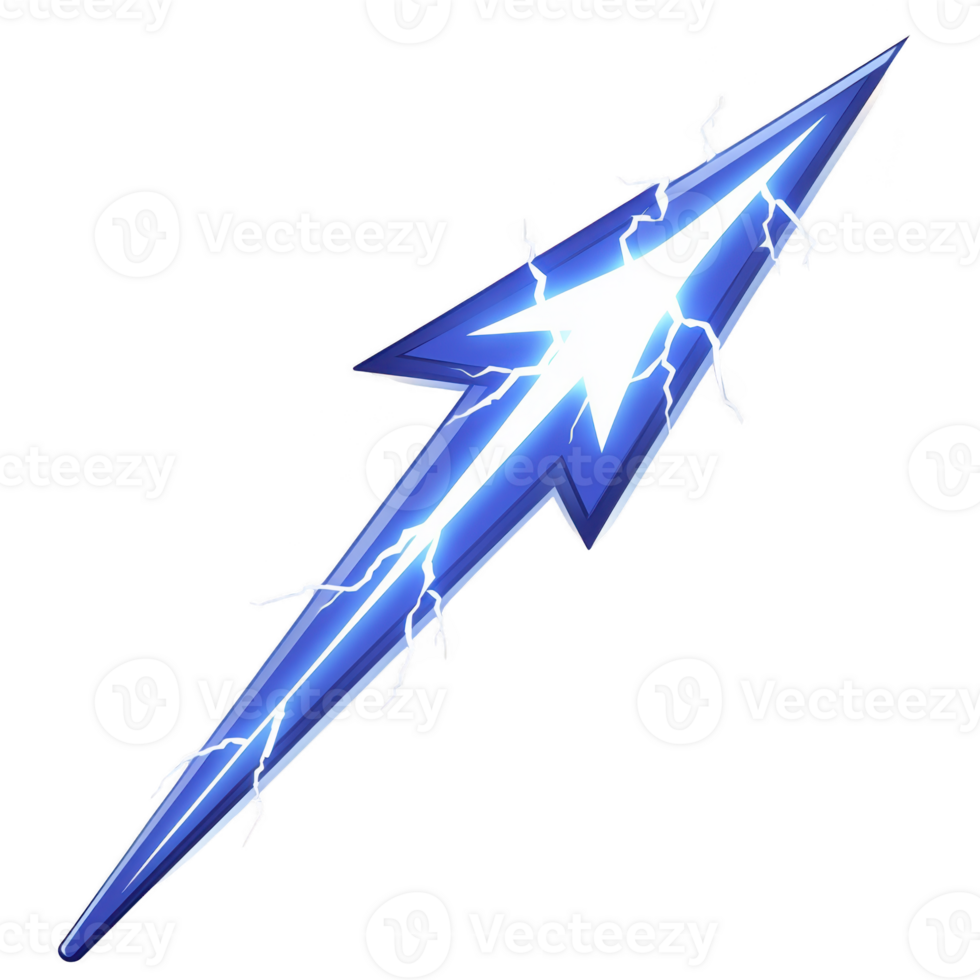 Vibrant blue lightning bolt with electric sparks emanating from it, set against transparent background. design is dynamic and energetic, capturing essence of electricity and power png