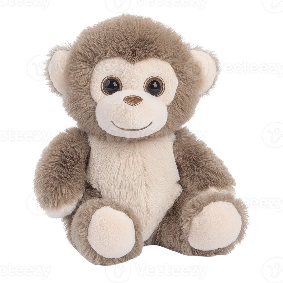 Cute plush monkey toy with soft brown fur and friendly expression, perfect for children and collectors. toy features large eyes and smiling face, adding to its charm png