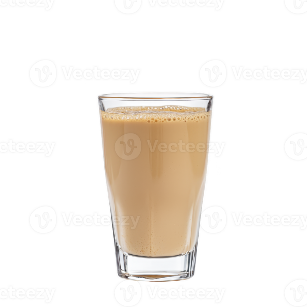 glass of creamy iced coffee with smooth texture and frothy top, perfect for refreshing caffeine boost. drink is served in clear glass, highlighting its rich, inviting color png