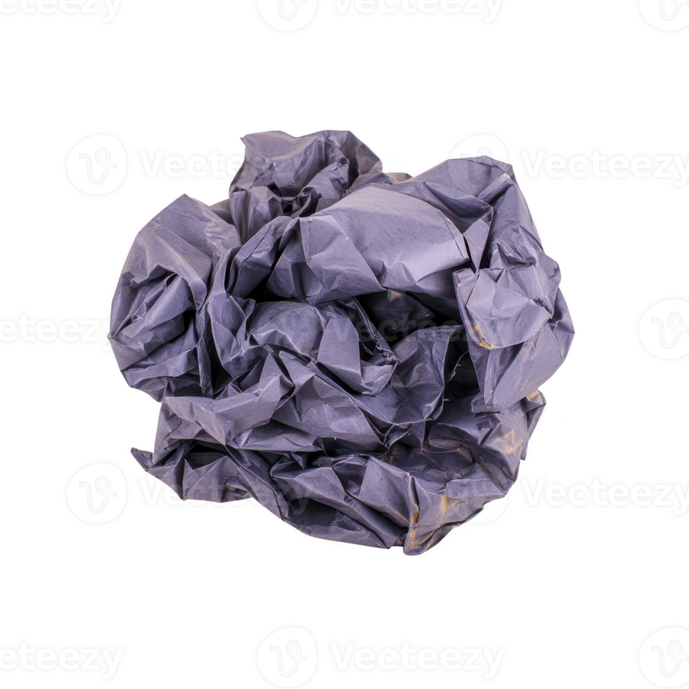 crumpled piece of purple paper isolated on transparency background, showcasing texture and form. paper appears wrinkled and irregular, creating abstract and artistic visual png