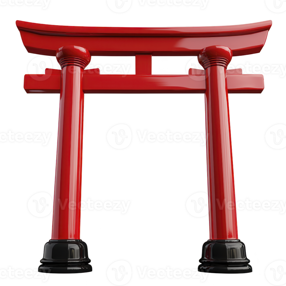vibrant red torii gate stands tall, symbolizing entrance to sacred space in Japanese culture. Its traditional design and striking color evoke sense of tranquility and reverence png