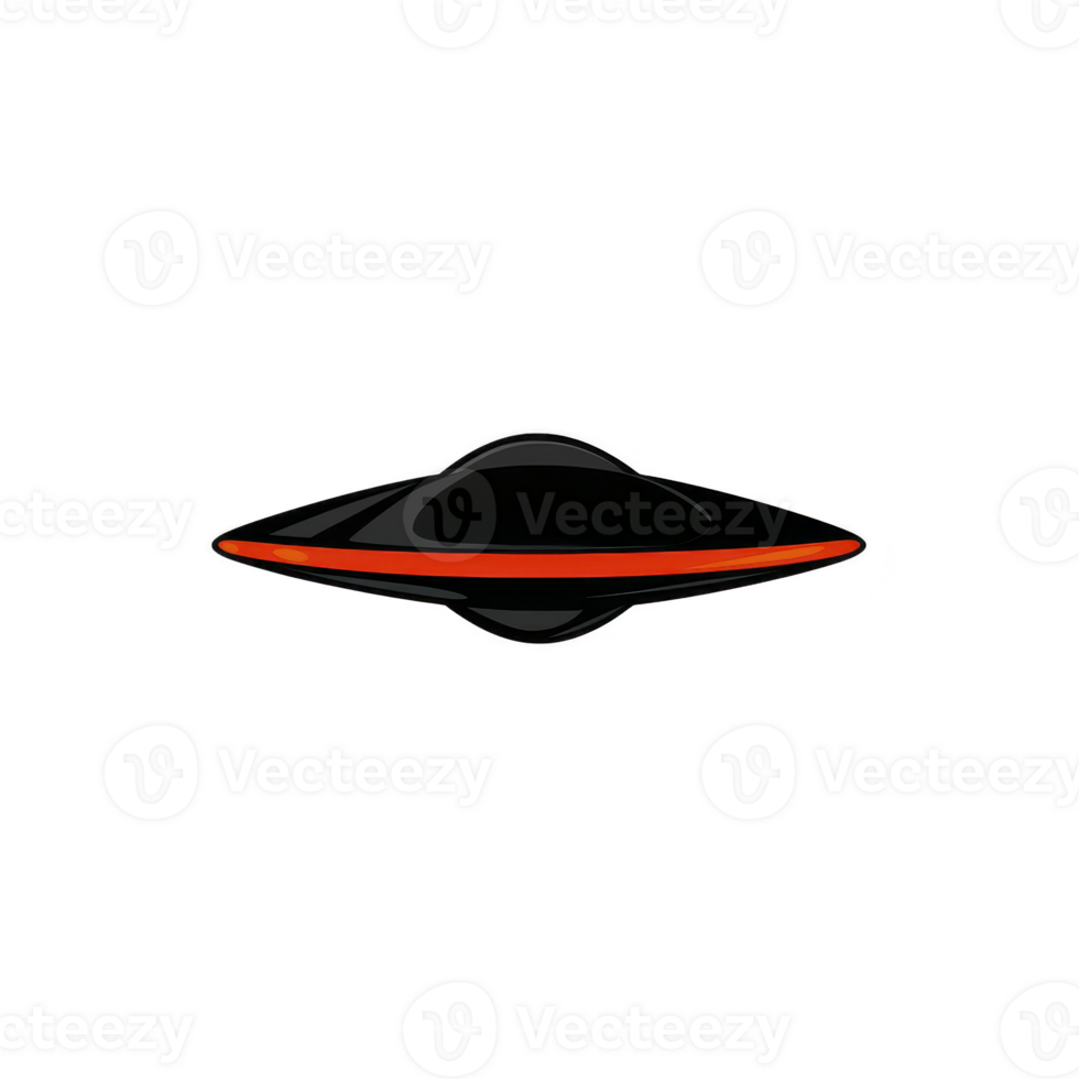 sleek, futuristic UFO with dark body and glowing red rim hovers against transparency background, evoking mystery and intrigue png