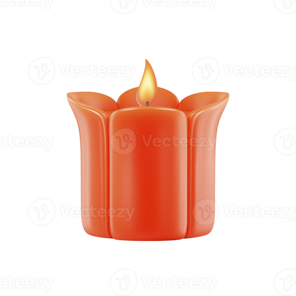 vibrant orange candle shaped like flower with glowing flame creates warm and inviting atmosphere. unique design adds decorative touch to any setting png